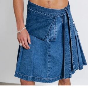 ORTTU Blue Denim Skirt for Men